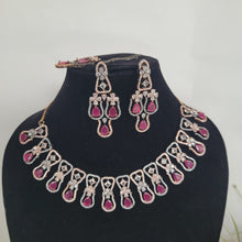 Load image into Gallery viewer, Ruby cz diamond Necklace set with Maangtika
