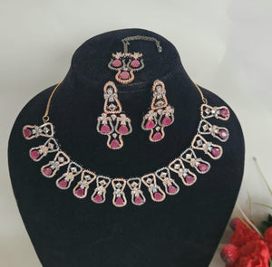 Ruby cz diamond Necklace set with Maangtika