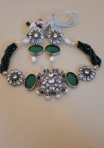 Designer Green Stone Choker  Necklace Set