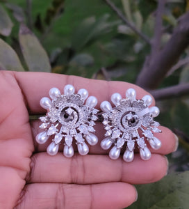White Circular Diamond Stud Earrings