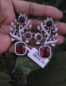 Red Stone diamond Danglers Earrings