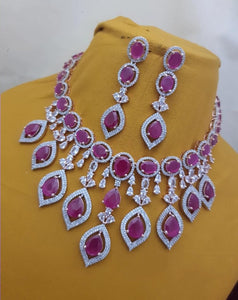 Deepshikha Ruby Red Cubic zirconia  Diamond Necklace set