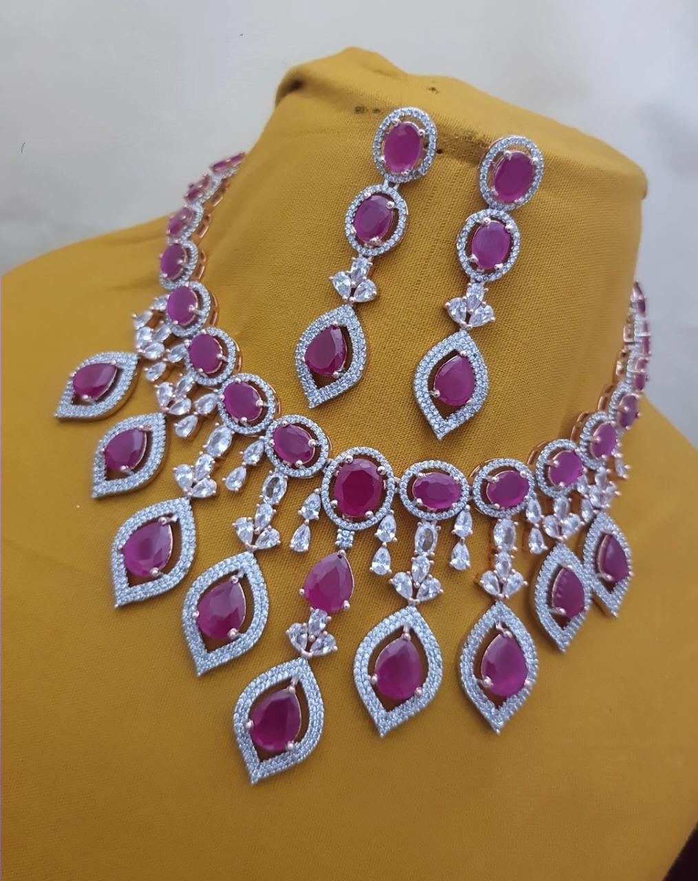 Ruby Red Cubic zirconia  Diamond Necklace set