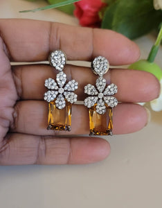 Cute Floral Yellow Diamond Stud Earrings