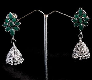 Gemzlane oxidized green stone embellished jhumki - Earrings