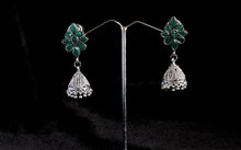 Load image into Gallery viewer, Gemzlane oxidized green stone embellished jhumki - Earrings