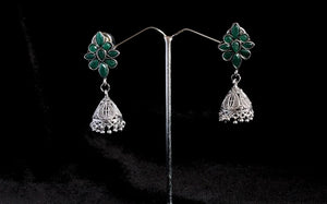 Gemzlane oxidized green stone embellished jhumki - Earrings