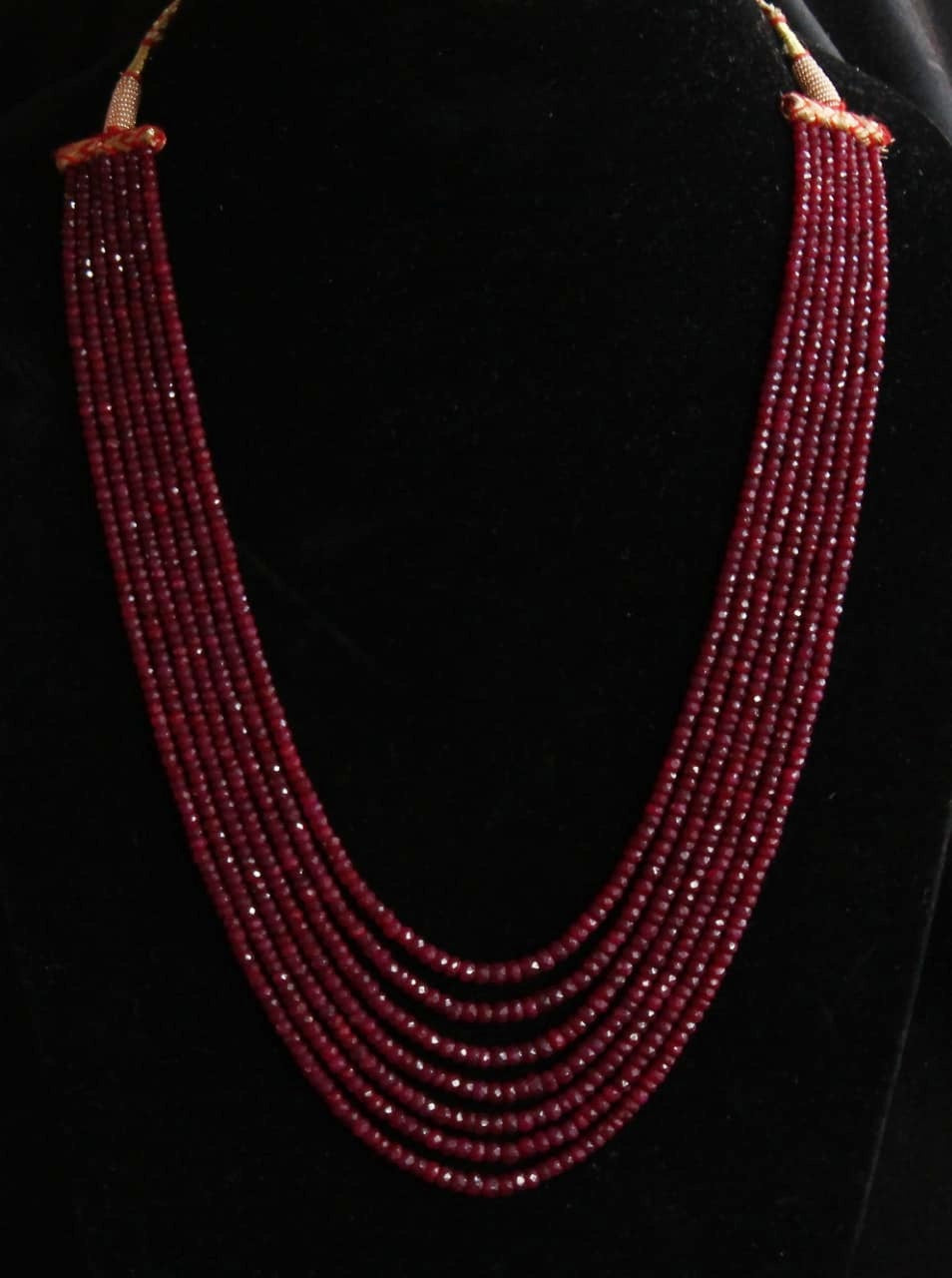 Gemzlane precious ruby 7 line necklace with traditional Indian thread - Necklace