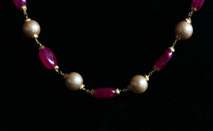 Gemzlane  semiprecious stone and pearls chain necklace - Necklace