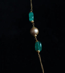 Gemzlane  semiprecious stone and pearls chain necklace - Necklace