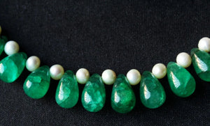 Gemzlane statement precious emerald drops and real pearls necklace set with matching earrings - Necklace