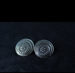 Gemzlane circular oxidized silver tone ear studs for women and girls - Gemzlane