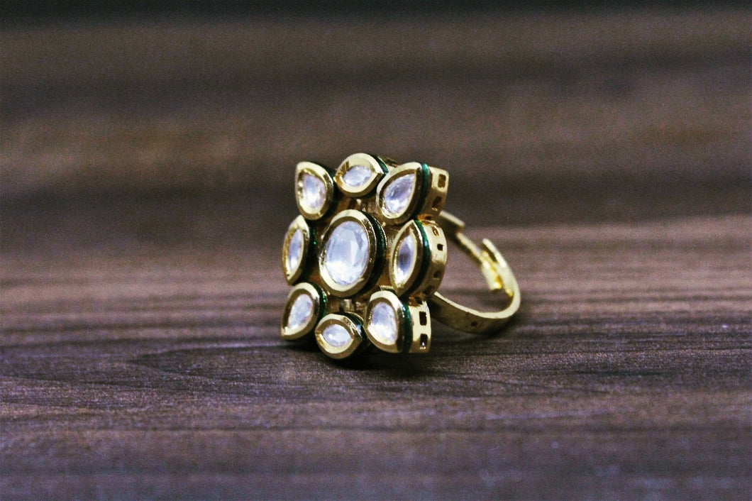 Gemzlane Kundan Adjustable Cocktail Rings for women and girls