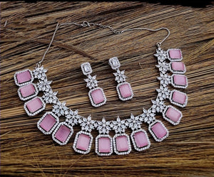 Pink cz stone American diamond Necklace set