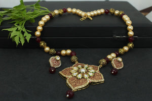Red Meenakari kundan necklace set - Gemzlane