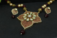 Load image into Gallery viewer, Red Meenakari kundan necklace set - Gemzlane