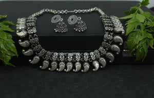 Gemzlane oxidized silver necklace set for women and girls - Gemzlane