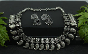 Gemzlane oxidized silver necklace set for women and girls - Gemzlane
