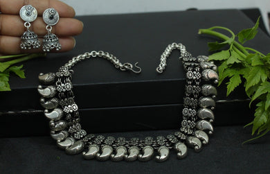Gemzlane oxidized silver necklace set for women and girls - Gemzlane