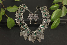 Load image into Gallery viewer, Oxidized Silver tone green peacock fashion necklace - Gemzlane