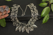 Load image into Gallery viewer, Oxidized Silver tone black peacock fashion necklace - Gemzlane