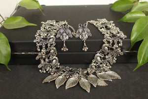 Oxidized Silver tone black peacock fashion necklace - Gemzlane