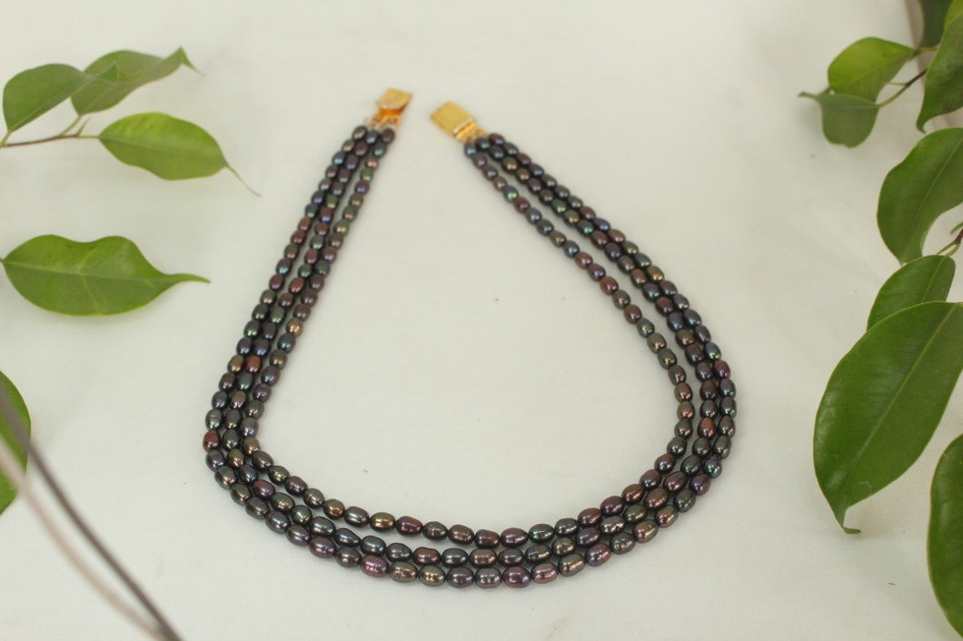 Multiline Black Real Pearls necklace - Gemzlane
