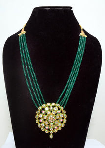 Gemzlane exclusive paarty wear kundan green floral enamel fashion jewellery necklace set - Necklace set