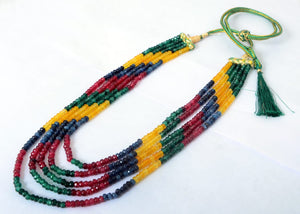 Gemzlane multi colour multi line onyx beads necklace with traditional Indian thread