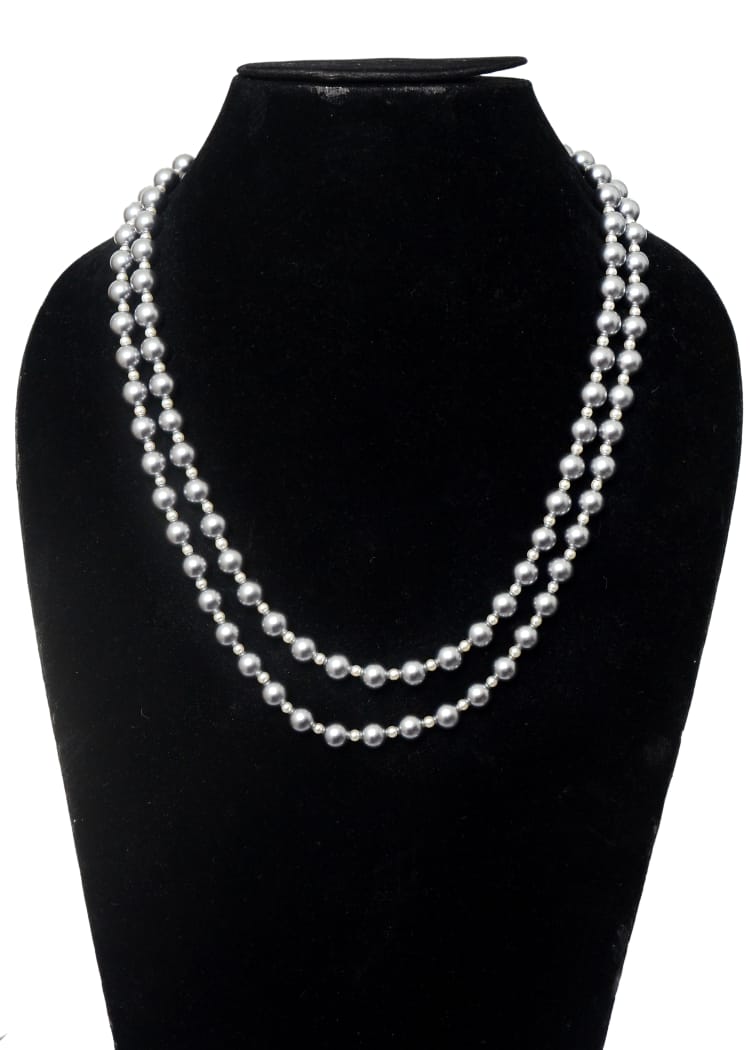 Gemzlane double line grey colour fancy shell pearl fashion necklace  for women and girls - Necklace set