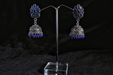 Gemzlane blue stone embellished oxidized jhumki for women and girls - Earrings