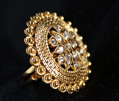 Gemzlane Gold plated Polki Adjustable Cocktail Rings for women and girls - Rings