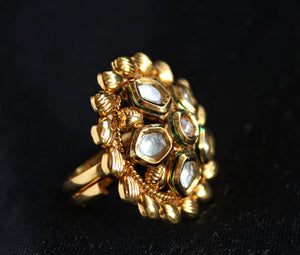 Gemzlane Gold plated  Kundan Adjustable Cocktail Rings for women and girls - Rings