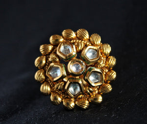 Gemzlane Gold plated  Kundan Adjustable Cocktail Rings for women and girls - Rings