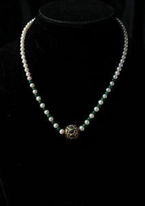 Gemzlane Real Pearls and Precious Emerald gemstones Necklace with Pendant for women and girls - Necklace set