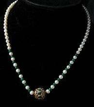 Load image into Gallery viewer, Gemzlane Real Pearls and Precious Emerald gemstones Necklace with Pendant for women and girls - Necklace set