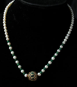Gemzlane Real Pearls and Precious Emerald gemstones Necklace with Pendant for women and girls - Necklace set