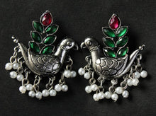 Load image into Gallery viewer, Gemzlane  oxidized peacock pearls danglers earrings for women and girls - Earrings