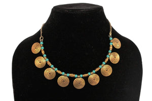 Gold Tone  Blue Brass Necklace - Gemzlane