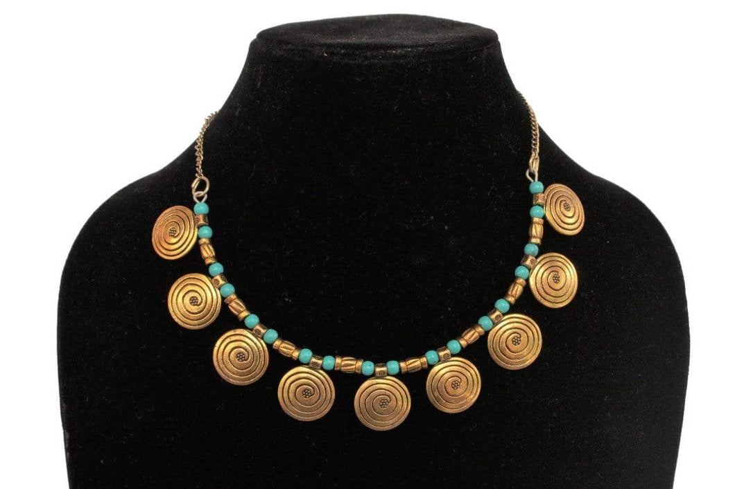 Gold Tone  Blue Brass Necklace - Gemzlane