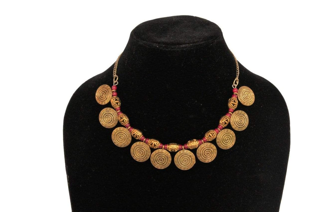 Gold  Tone Brass Red necklace - Gemzlane