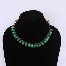 Load image into Gallery viewer, Precious ruby and emerald drops stone necklace with traditional Indian thread