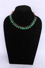 Load image into Gallery viewer, Precious ruby and emerald drops stone necklace with traditional Indian thread