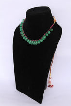 Load image into Gallery viewer, Precious ruby and emerald drops stone necklace with traditional Indian thread