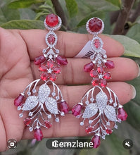 Load image into Gallery viewer, Jhanvi Ruby Red Stone diamond Danglers Earrings