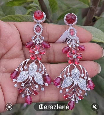 Jhanvi Ruby Red Stone diamond Danglers Earrings