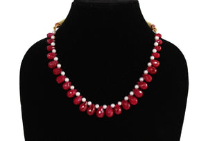 Precious Ruby Drops and  pearls choker necklace set - Gemzlane