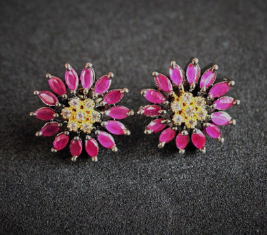 Circular Ruby and diamonds Studs Earrings - Gemzlane