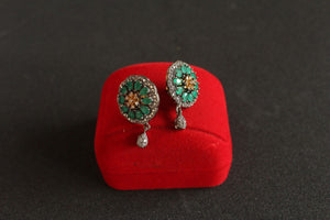 Floral Emerald and american diamonds Studs Earrings - Gemzlane