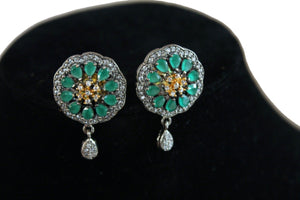 Floral Emerald and american diamonds Studs Earrings - Gemzlane